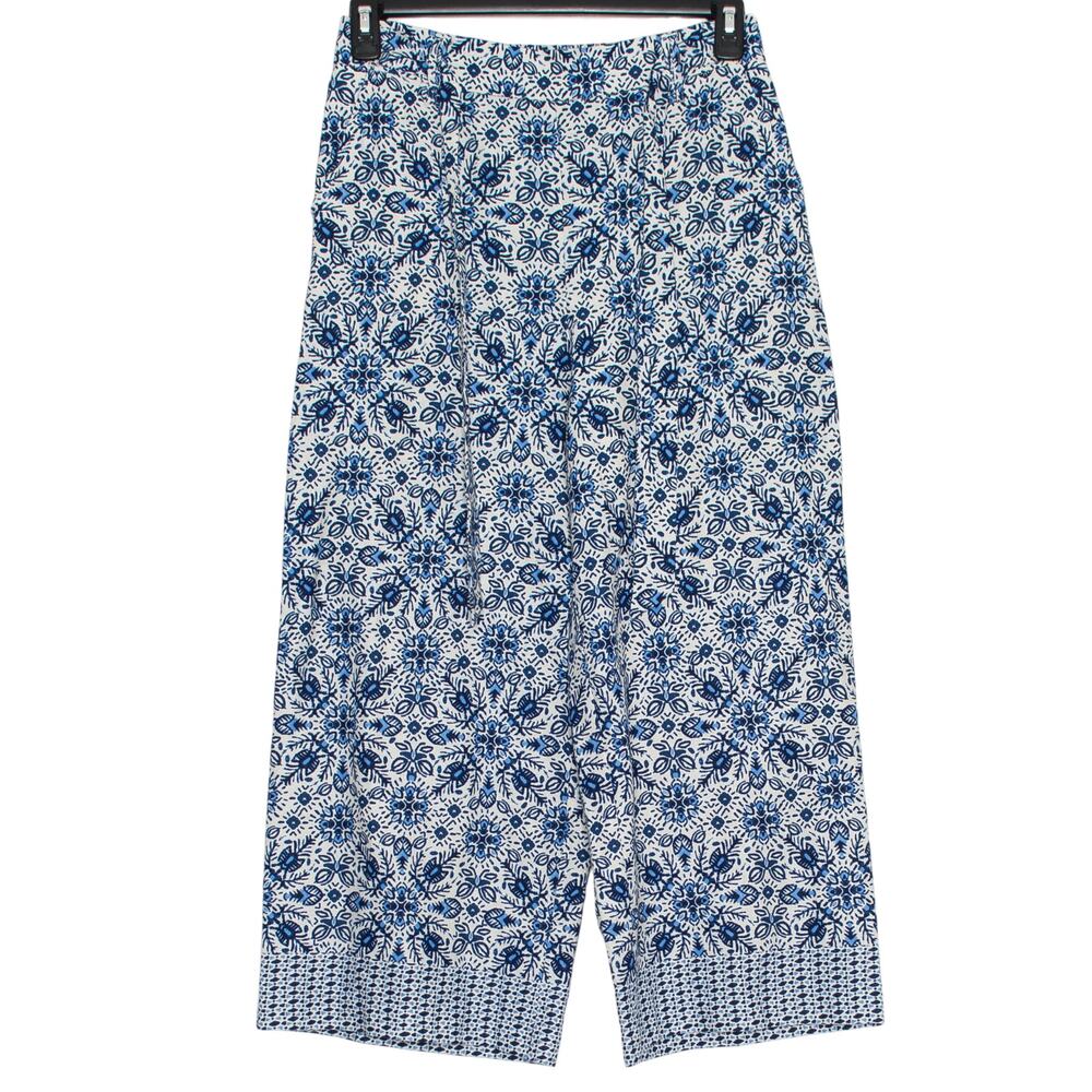 Joie Pants Linen Blend Cropped Coastal Cottage Wide Leg Resort Boho Blue White 8